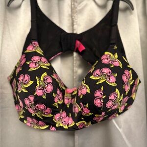 Betsy Johnson Floral Black and Pink Women's No Wire Bra